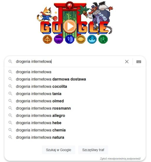 Podpowiedzi słów kluczowych w Google