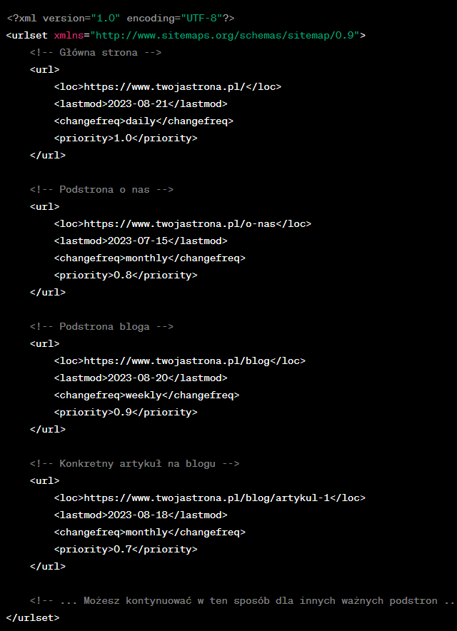 Gotowy kod HTML sitemap.xml